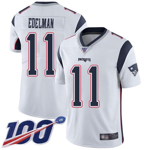 New England Patriots Football 11 100th Season Limited White Men Julian Edelman Road NFL Jersey